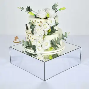 Hot Sale Silver Acrylic Cake Box Stand Mirror Finish Display Box Pedestal Riser with Hollow Bottom Acrylic Display Case