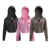 YKH 320GSM 100 algodón peso pesado logotipo personalizado Terry tela Crop Hoodie mujeres Oversize alta calidad ácido lavado Crop Hoodie