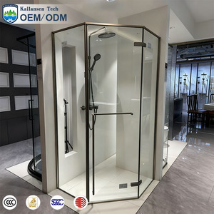 Cabine de <span class=keywords><strong>douche</strong></span> d'angle en diamant certifiée usine <span class=keywords><strong>avec</strong></span> revêtement nano, verre trempé <span class=keywords><strong>et</strong></span> cadre en acier inoxydable SUS, porte à charnières - Product Image 1