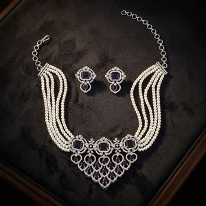 Conjunto de Collar y Pendientes de Perlas de Imitación Unisex de Lujo, Diseño Geométrico ZA, Chapado en Rodio, Estilo Vintage con Forma de Corona para Boda - Product Image 2
