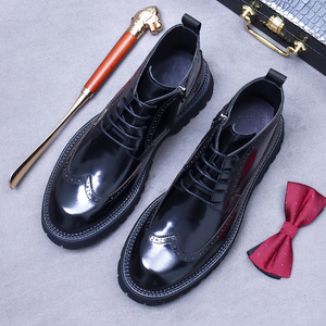 Men's thick-soled workwear insulated moccasins with shiny leather surface, water-resistant and slip-resistant genuine leather - Product Image 2