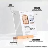 Support de Présentation Carré en Acrylique Transparent avec Impression Numérique sur Bois de Hêtre, pour Carte de Table, Menu, Panneau ou Étiquette de Prix