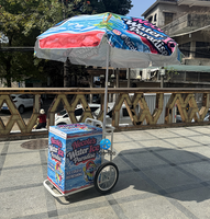 Chariot de vente mobile avec congélateur, parapluie, évier et robinet |   Chariot de vente ambulante de glaces et de bâtonnets glacés