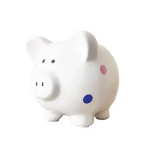 Ceramic piggy bank money coin bank craft for kids Dot painting pig shape coin bank wholesales
