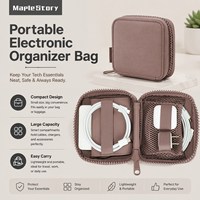 Mini sac organisateur de technologie, sac de rangement carré en cuir PU imperméable avec fermeture éclair pour bijoux, pochette de voyage portable pour cosmétiques et essentiels