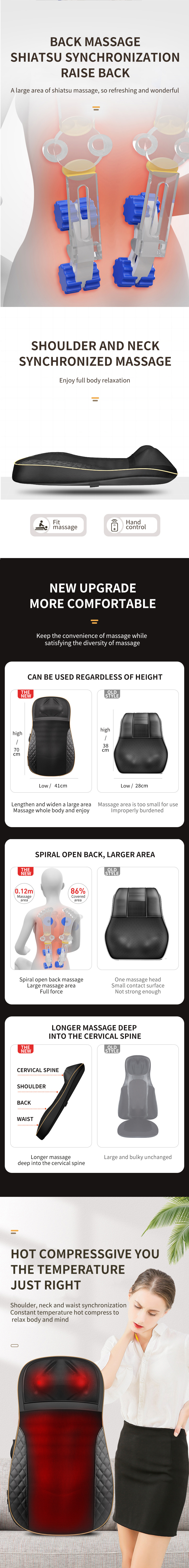 Electric Car Home Neck Shoulder Back Waist Kneading Shiatsu Heat Hot Compress Vibration Massage Chair Seat Cushion