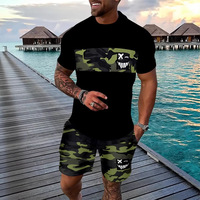 Conjunto de Camiseta y Pantalones Cortos de Poliéster con Estampado Digital 3D de Camuflaje para Hombre, Estilo Urbano de Verano