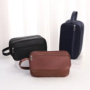 Kustom Logo nilon kosmetik kantong mencukur Kit Dopp pria perjalanan tas perlengkapan mandi tas kosmetik untuk pria