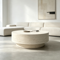 Table basse moderne en travertin rond, forme tambour, pour salon