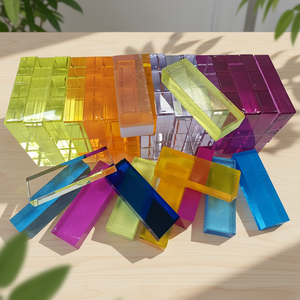 Blocs acryliques transparents arc-en-ciel imprimés, lot de 54 blocs de couleurs, cubes de construction en acrylique pour l'apprentissage sensoriel, jouets de construction - Product Image 4