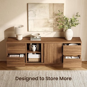 Walnut tủ rộng <span class=keywords><strong>TV</strong></span> đứng cho 75 inch <span class=keywords><strong>TV</strong></span> bằng gỗ trung tâm giải trí với cửa trượt ngăn kéo và có thể điều chỉnh kệ - Product Image 6