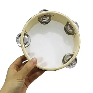ハンドヘルドドラム楽器パーカッションウッドタンバリン楽器ドラム子供用2列メタルジングルベル