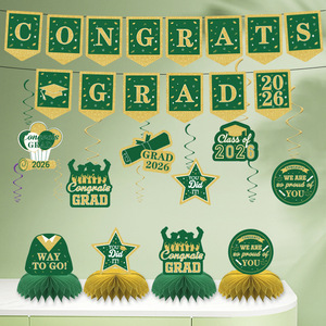 DAMAI Graduation Party Decor Includes Congrats Grad <b>Banner</b> Honeycomb Centerpieces Hanging Swirl Kit for Green Congrats Grad - Product Image 2