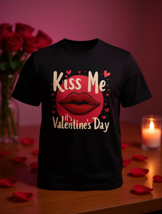 T-shirt San Valentino Kiss Me con stampa labbra rosse e cuore, beige, a maniche corte, girocollo, vestibilità ampia, unisex, casual, da uomo, taglia L - Product Image 2