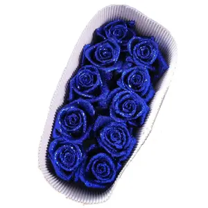 Flores prensadas en polvo dorado, rosas, rosa azul Real, flores secas reales para manualidades DIY Navidad, 10 Uds.