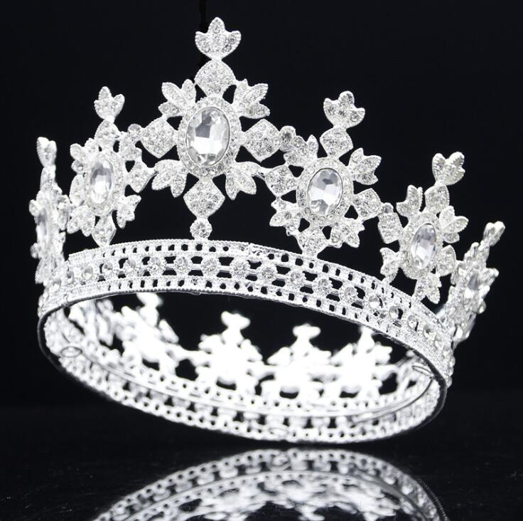 Yicentric Corona Regina In Argento Con Strass - Tiara Per Compleanno, Addio Al Nubilato, Matrimonio E Cosplay - Diametro 15 Cm