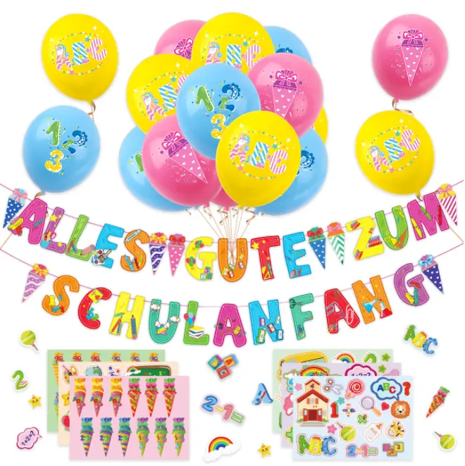 Duits Terug Naar School Seizoen Ceremonie Feest Latex Ballonnen Papieren Banners Borden Slinger En Stickers Voor Terugkeer Seizoen Decor Set