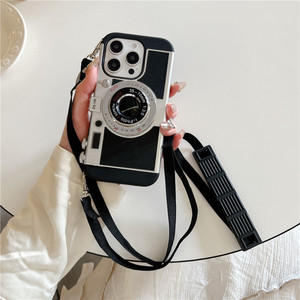 Coque de téléphone portable PC 3D créative style appareil photo rétro pour <span class=keywords><strong>iPhone</strong></span> 17 16 <span class=keywords><strong>Pro</strong></span> 15 Max Apple 14/13 pour Samsung S24 Ultra S23 Plus avec sangle - Product Image 5