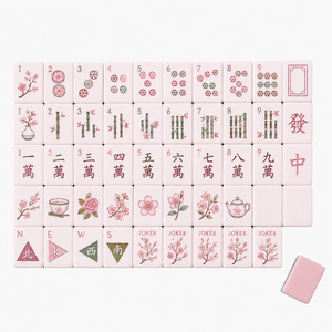 Juego de Mahjong Americano de Acrílico Rosa Pálido, 4 Capas, Diseño de Azulejos Sakura Grabados y Pintados a Mano, Azulejos de Mahjong Americano Personalizados - Product Image 1