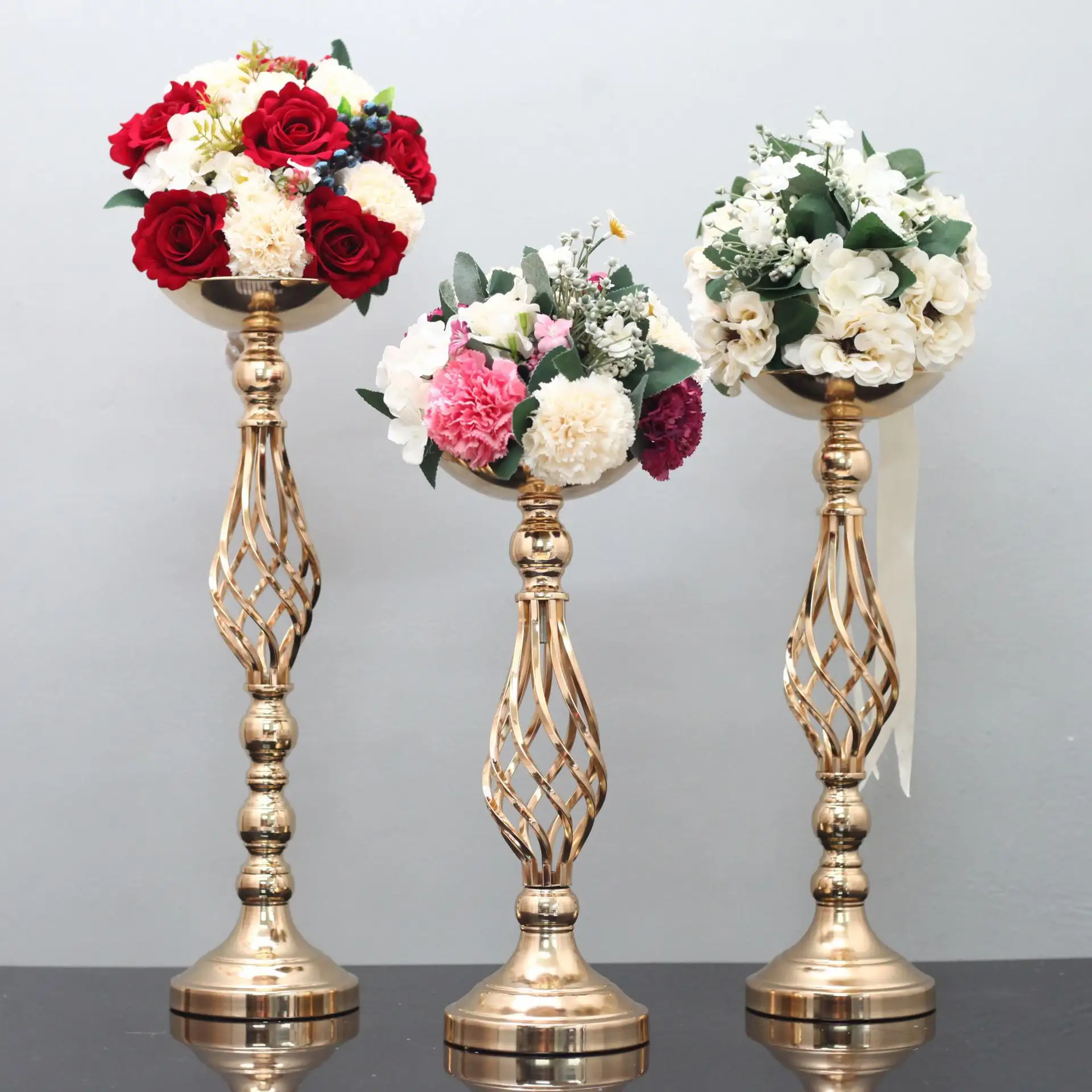 Vaso de mesa com chumbo para casamento, suporte de ouro para decoração de casamento, peça central, castiçal vazado