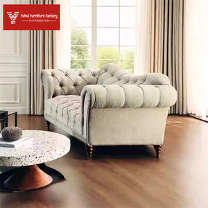 अमेरिकी शैली ग्रामीण ठोस लकड़ी के कपड़े डबल सोफे, फ्रेंच शैली के बकल गुइफेई लाउंज कुर्सी, कपास और लिनन विला मॉडल सोफा - Product Image 4