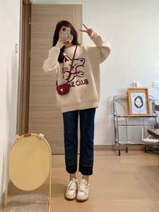 <strong>Women's</strong> Casual <strong>Cat</strong> Lazy Wind Pullover <strong>Jumper</strong> for Spring Autumn and Winter Loose Round Neck Long Knitwear Bottoming Shirt - Product Image 2