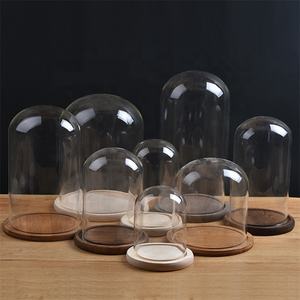 Décor à la maison fait à la main clair borosilicate rond Globe boule de verre affichage dôme Cloche couverture avec base en liège bois - Product Image 5