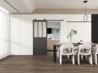 Porte coulissante de grange en acier noir avec panneau de rebord, 3 lames, en verre, à cadre en fer cannelé, double porte intérieure avec verre, vente en gros