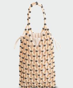 Bolso de cubo con cuentas de madera tejida para mujer, cartera informal ahuecada con bolsa interior, para vacaciones de verano, Bali - Product Image 5