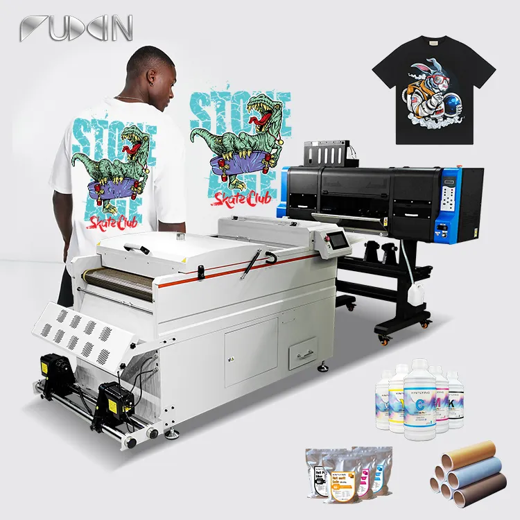 Contoh gratis I3200-A1 dua kepala cetak gudang USA Printer Inkjet langsung ke Film Printer T-shirt mesin cetak DTF