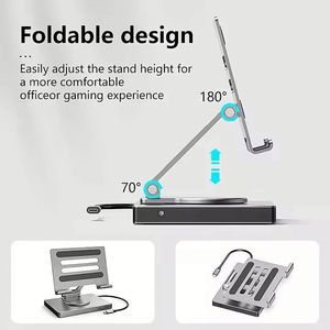 Aluminum Alloy <b>Type</b>-<b>C</b> Bracket Docking Station for Tablet Notebook USB 3.0 <b>Adapter</b> HDMI2.0 Gigabit Port USBHub Docking Stock - Product Image 4