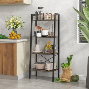 Étagère à 4 niveaux DB, structure métallique, brun rustique, pieds réglables, étagère de rangement pour salon - Product Image 5