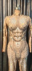 Monos Sexy Stretch Rhinestone Pearl Spandex Bodysuits Hombre Exotic Dancewear Stripper Outfit Club Men Stage Performance Jumpsuit - Product Image 2