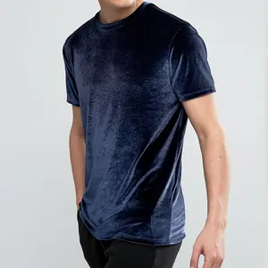 Customized Tall Navy Blank Velvet Short Sleeve Collar Wholesale Men Tshirt
