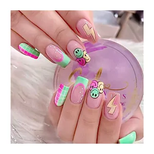 Cartoon Artificial Nail Art Smile Face Turtle Crack Lighting French Tip Comic Fashion Creative 3d Abs Faux Ongle Fake Nail