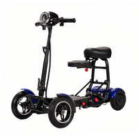 Petite trottinette électrique bleue à 4 roues pour personnes âgées, longue portée, avec batterie au lithium, design pliable, télécommande pour seniors
