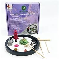 Mini-jardin zen japonais en gros, kit de jardin zen miniature rond avec roches et sable pour bureau ou maison, cadeau de bureau