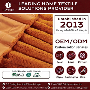 Couverture en <span class=keywords><strong>fausse</strong></span> <span class=keywords><strong>fourrure</strong></span> rayée épaisse et douce Orvetex Factory <span class=keywords><strong>Orange</strong></span> avec logo personnalisé, en flanelle, pour toutes les saisons - Product Image 2
