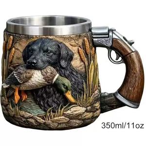 Mug isotherme en acier inoxydable Duck Dog avec couvercle et poignée, idéal pour les chasseurs et les adultes – Cadeau - Product Image 4
