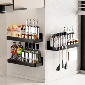 Estante multifuncional para especias, de pared, para almacenamiento en la cocina, estante de acero inoxidable para condimentos y frascos. - Product Image 1
