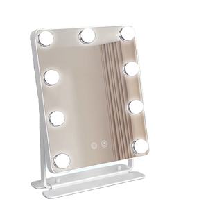 Espejo Cosmético de Escritorio de Una Sola Cara <span class=keywords><strong>con</strong></span> Marco Metálico, 3 Colores, 9 Bombillas LED, Táctil Inteligente, Alimentación USB, Grande, Iluminado, Personalizable - Product Image 2