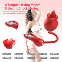 Intimer Rosen-Vibrator Spielzeug Dildo Elektrischer Schock Klitoris-Stimulator Nippel-Zungen-Lecken Liebes-Ei Dehnbares Sexspielzeug für Frauen