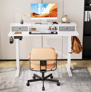 Mobilier de <span class=keywords><strong>bureau</strong></span> à domicile Poste de travail électrique réglable en hauteur <span class=keywords><strong>Bureau</strong></span> debout avec double tiroir Table debout avec étagère de <span class=keywords><strong>rangement</strong></span> - Product Image 4