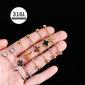 316l Stainless Steel Flower <strong>Cross</strong> Heart Shape Industrial Earrings Industrial Barbell Piercing Jewelry Set