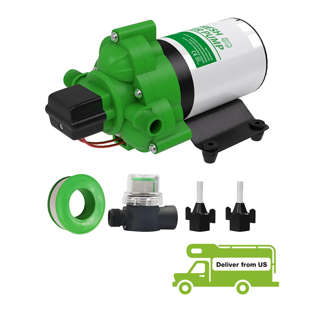 RV Fresh Water Pump 12V DC Self Priming Diaphragm Water Pump 3.5 GPM with Strainer Filter and Adapters