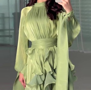 精品批发2026夏季新款时尚法式优雅荷叶边修身连衣裙女女士优雅纯色图案 - Product Image 3