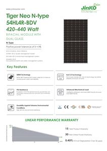 Nouveau produit Jinko Solar Tiger Neo N-Type 54HL4R-BDV 440w 435w 430w 425w 420w Panneaux solaires bifaciaux pour l'électricité domestique - Product Image 4