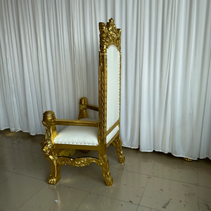 FSDKX chaise de trône de roi en cuir d'or de mariage de prix usine avec l'accoudoir pour la mariée et le marié - Product Image 4