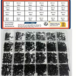 Flat Head Phillips Screws Kit Small Mini Steel Bolt <b>Set</b> M1.2 To M3 1240pcs Carbon Steel GBT 818 Standard - Product Image 1