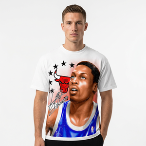 <b>Men's</b> <b>White</b> Short Sleeve T-Shirt With Custom Player Photo Print O-Neck Regular Fit Casual Jersey Style - Product Image 6